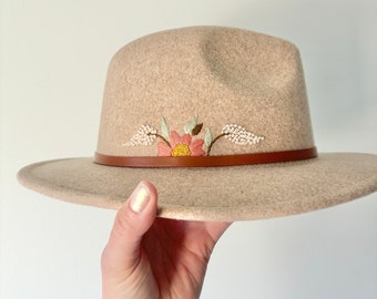 Hand Embroidered Wide Brim Felt Hat