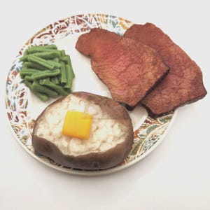 Wax Artificial Roast Beef Dinner, Simulated Meat, Baked Potato and Green Beans for Kitchen, Home Market Display, Photography, Movie Props.