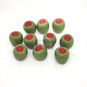 Wax Green Olives W/Pimento , Life Size, Set of 10, Display, Drink Props, Martini Candle Olives, Embeds