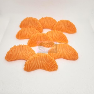 Wax Orange Sections , Props, Fake Fruit , Wax Fruit, Gel Candle Embeds, Pie Candle Embeds, Priced for 25 Pieces