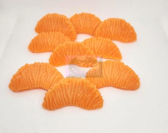 Wax Orange Sections , Props, Fake Fruit , Wax Fruit, Gel Candle Embeds, Pie Candle Embeds, Priced for 25 Pieces