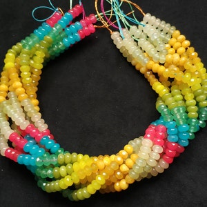 Not Necklace,#154 40.5cm(15.94 inches)/strand 5x8mm colored jade rondelles beads,rainbow,multi colors,mixed pastel yellow,pink,green,blue