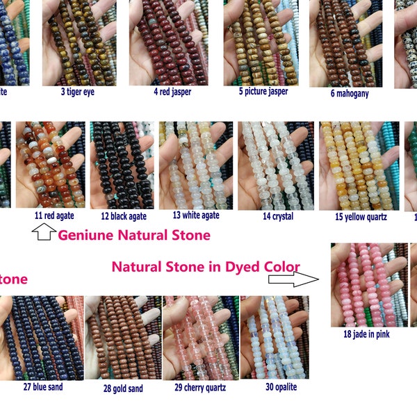 65pcs/str- 6x10mm Rondelles,stone rondelle beads,rondel beads,blue,green,pink,red,white,black,brown,yellow- red agate,crystal,sodalite