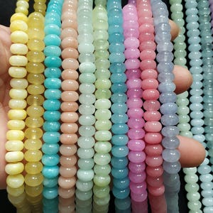20250115 Smooth rondelles 5x8mm Colored Jade stone Rondelle Beads,macron rondelle beads,- pink,purple,green,blue,ivory,gray,yellow,white