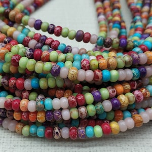 2x4mm sea sediment, Stone rondelle Beads- rainbow rondelles,mixed turquoise,orange,blue,fuchsia,green,purple,pink