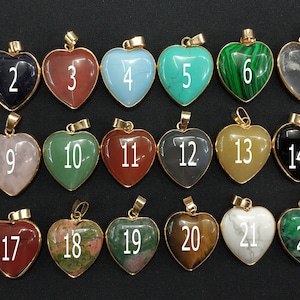 10pcs/lot- 25mm Stone Heart Pendant Charm- gold tone- malachite,blue sand,gray agate,rose quartz,opalite,blue turquoise