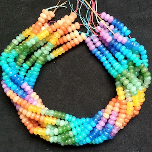 Not Necklace,#142 41cm(16.14 inches)/strand 5x8mm colored jade rondelles beads,rainbow,multi colors,mixed yellow,orange,purple,blue,green