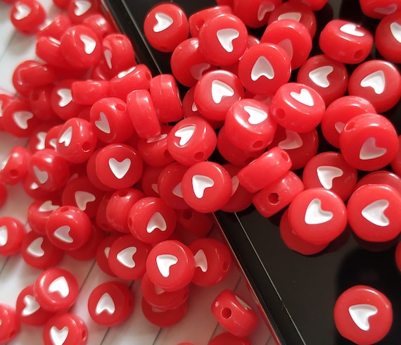200pcs of  7mm Red Acrylic Round Heart Beads,red beads in red heart,Round heart beads,2020 trend