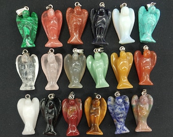 2pcs/lot- 15x22x41mm stone Angel Pendant- Blue Turquoise,opalite,white stone,red agate,black stone,tiger eye,green aventurine,rose quartz