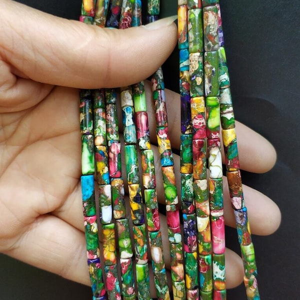 30cs/str- 4x13mm Rainbow sea sediment tube Beads- Colorful imperial jasper,Multi color stone tube beads,colorful cylinder beads