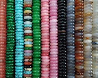 50 piezas/cadena - Piedra 4 x 12 mm Cuentas redondas Heishi, cuarzo rosa, sodalita, turquesa azul, opalita, lapislázuli, ágata roja, aventurina verde, amatista, jade rosa