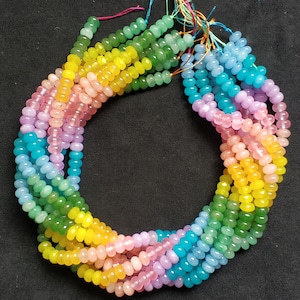 Not Necklace,#120 41cm(16.14 inches)/strand 5x8mm colored jade rondelles beads,rainbow,multi colors,mixed pastel green,yellow,peachy,blue