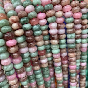 rainbow rondelles,colored Stone 5x8mm smooth rondelles,colorful rondelles beads,green,brown,pink