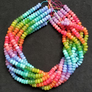 Not Necklace,#127 41cm(16.14 inches)/strand 5x8mm colored jade rondelles beads,rainbow,multi colors,mixed pastel blue,green,orange,hot pink