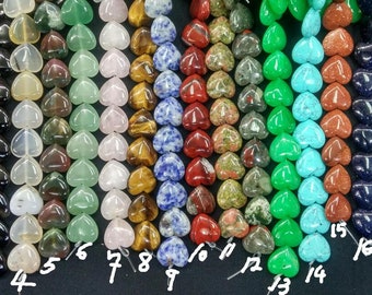 10 unids/hebra- 20mm corazón de piedra Abalorios -ágata india, ágata gris, opalita, cuarzo rosa, arena de oro, turquesa azul, aventurina verde, cuarzo cereza