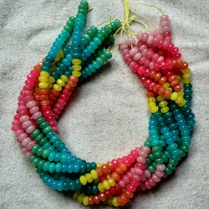 Not Necklace,#100 40.5cm(15.94 inches)/strand 5x8mm colored jade rondelles beads ,rainbow,multi colors,mixed yellow,neon,blue,pink,green