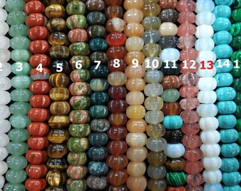 25 piezas/cadena de cuentas de calabaza de piedra de 8 x 12 mm, cuarzo rosa, turquesa azul, opalita, ojo de tigre, ágata roja, aventurina verde, malaquita, cristal, arena dorada