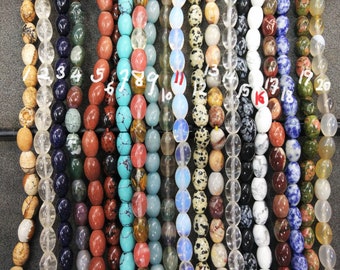 29pcs/str- Stone Oval Rice beads 8x13mm- opalite,blue turquoise,white howlite,blue sand,crazy agate,black stone,sodalite,gold sand,unakite