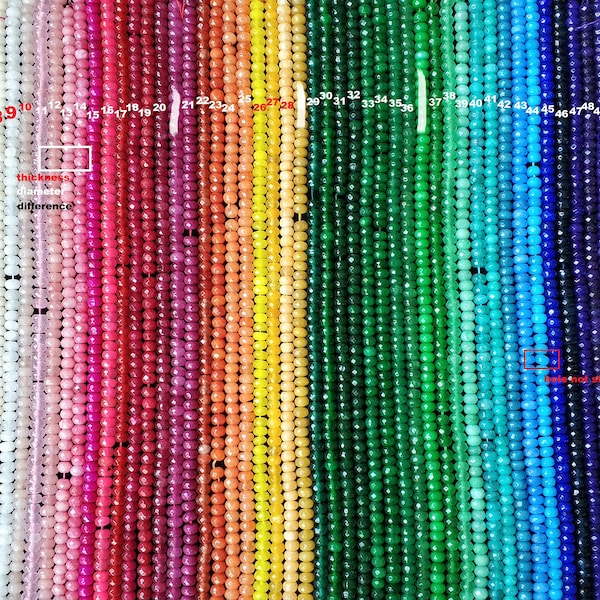 70 pcs/fil - Rondelles de jade colorées de 5 x 8 mm, rondelles de pierres à facettes - rose, bleu, vert, blanc, gris, orange, violet, pêche, violet, jaune