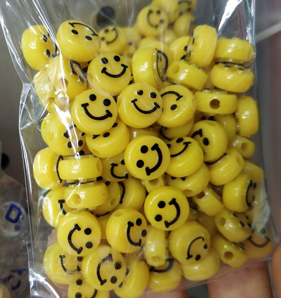 200pcs of 6x10mm Acrylic Yellow Smiley Face Beads,white Smiley