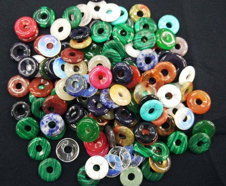 10pcslot 4mm Big hole 18mm Donut Ring Beads-opalite,blue turquoise,green aventurine,rose quartz,red stone,tiger eye,blue Sand,sodalite