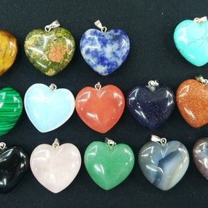 5pcs/lot- 25mm Stone Heart Pendant Charm- malachite,blue sand,gray agate,rose quartz,green aventurine,opalite,blue turquoise,tiger eye