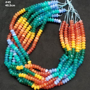 Not Necklace,#45 40.5cm(15.94inches)/strand 5x8mm colored jade rondelles beads,rainbow,multi colors,mixed orange yellow green teal blue