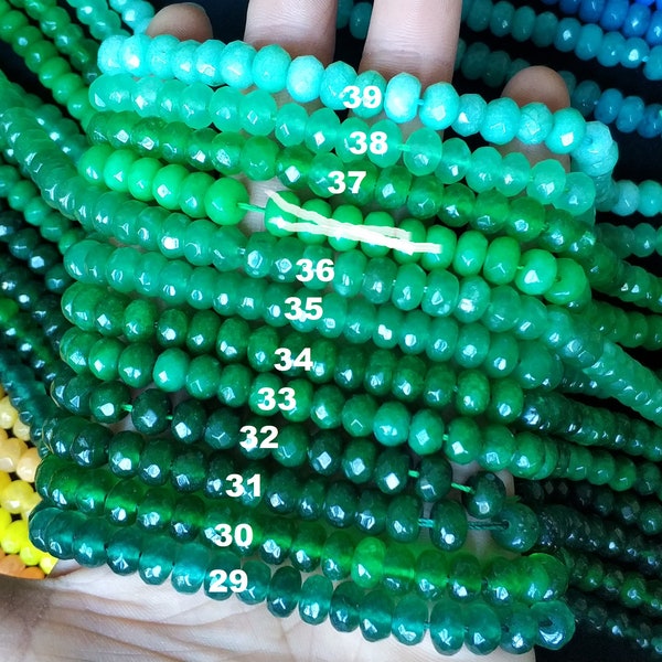 70pcs/str- 5x8mm Colored Jade Rondelle Beads,faceted stone rondelles- emerald green,green,mint green