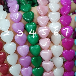 30pcs/strand- 12mm colored stone heart Beads - red,white,violet,green,peachy,pink,fuchsia,turquoise blue,baby blue