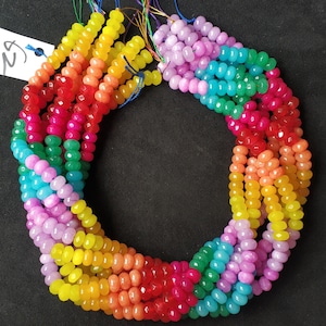 Not Necklace,#62 41cm(16.14inches)/strand 5x8mm colored jade rondelles beads,rainbow,multi colors,mixed yellow,orange,pink,green,blue,purple