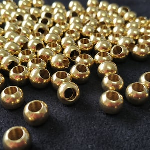 20pcs of 8mm Raw Brass solid round beads,Big hole 4mm brass pony beads,brass round beads