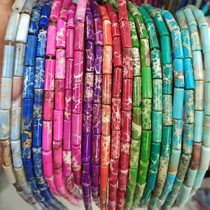 4x13mm sea sediment stone tube Beads,blue,green,pink,red,purple,orange,teal,turquoise,violet,dodge blue,periwinkle