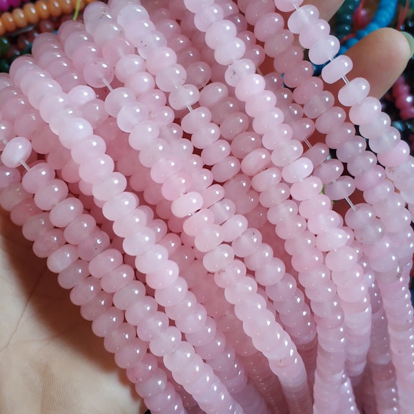 52# pink Stone 5x8mm smooth rondelles,light pink jade rondelles beads