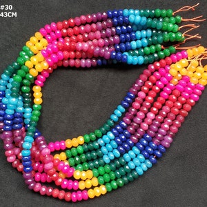 Not Necklace,#30 43cm(16.93inches)/strand faceted 5x8mm colored jade rondelles beads ,rainbow,multi colors,mixed purple yellow blue green
