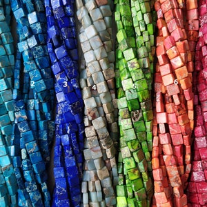 Sea sediment Stone Cushion cube Beads,3x6x6mm- turquoise,royal blue,green,orange,fuchsia,aqua terra -65pcs/strand