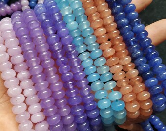 70pcs/str-Smooth rondelles 5x8mm Colored Jade stone Rondelle Beads- violet,purple,baby blue,light orange,dark cornflower blue