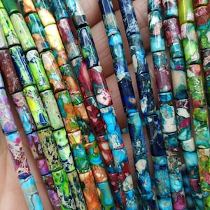 30pcs/strand- 4x13mm sea sediment rainbow tube beads-  multi colors,rainbow