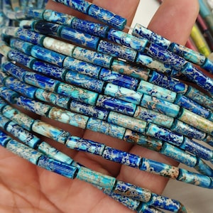 30cs/str- 4x13mm royal blue / turquoise sea sediment tube Beads- blue imperial jasper, blue stone tube beads,blue cylinder beads