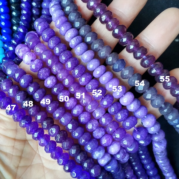 70pcs/str- 5x8mm Colored Jade Rondelle Beads,faceted stone rondelles- blue,navy,purple
