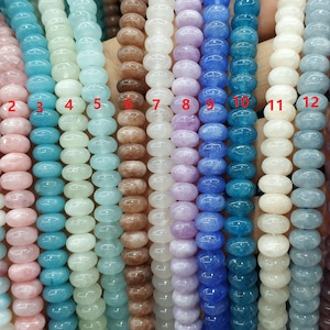 70pcs/str- 5x8mm Smooth rondelles,Colored Jade stone Rondelle Beads- Pink ,blue ,green ,purple,white,brown,black,fuchsia,violet,ivory,garnet