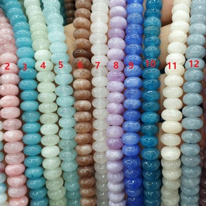 70 Stück / 5 x 8 mm Glatte Rondelle, farbige Jade Stein Rondelle Perlen - Pink, Blau, Grün, Lila, Weiß, Braun, Schwarz, Fuchsia, Violett, Elfenbein, Granat