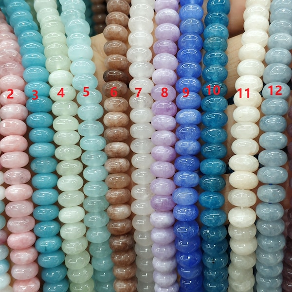 70pcs/str- 5x8mm Rondelles lisos, cuentas Rondelle de piedra de jade de colores: rosa, azul, verde, púrpura, blanco, marrón, negro, fucsia, violeta, marfil, granate