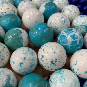 Hole Drilled - Large turquoise blue white stone 25mm round ball beads,white round beads,25mm round beads
