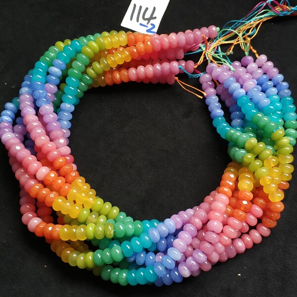 Not Necklace,#114-2 41.5cm(16.34 inches)/strand 5x8mm colored jade rondelles beads,rainbow,multi colors,mixed violet,pink,yellow,orange,blue