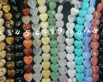 12uns/strand- 16mm corazón de piedra Abalorios -opalite, cuarzo rosa, arena de oro, azul turquesa, aventurina verde, ágata roja, cuarzo cereza, jade amarillo