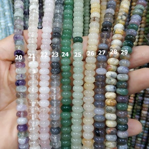 70pcs/str- 5x8mm NATURAL Stone Rondelle Beads- flurite,crystal,rose quartz,gray quartz,green aventurine,yellow jade,gray agate,crazy agate