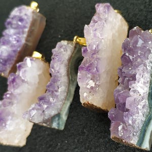 5pcs/lot- Druzy Drusy Amethyst Pendant 20x40mm, Druzy Slice pendant,amethyst slice pendant- gold tone