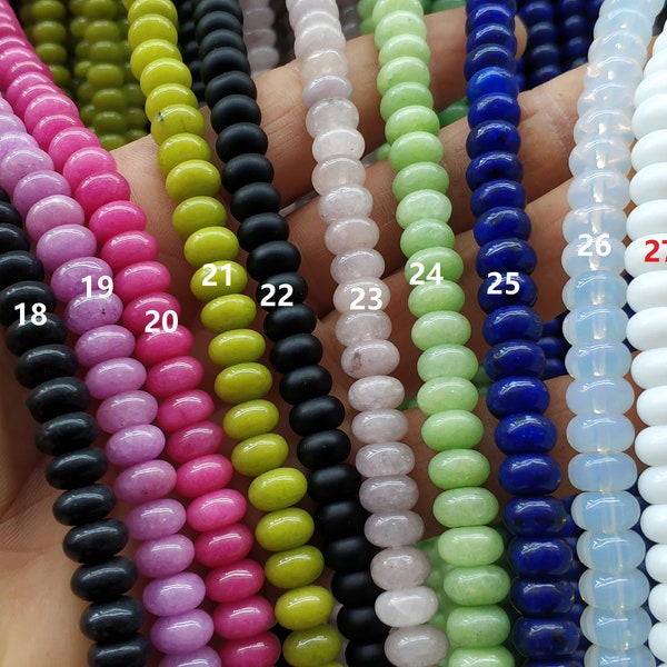 70pcs/str-Smooth rondelles 5x8mm Colored Jade stone Rondelle Beads- Pink ,blue ,green ,purple,white,brown,black,fuchsia,violet,ivory,garnet