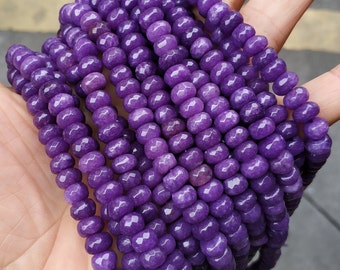 50# 5x8mm faceted rondelles,Purple jade rondelles,purple stone rondelle beads