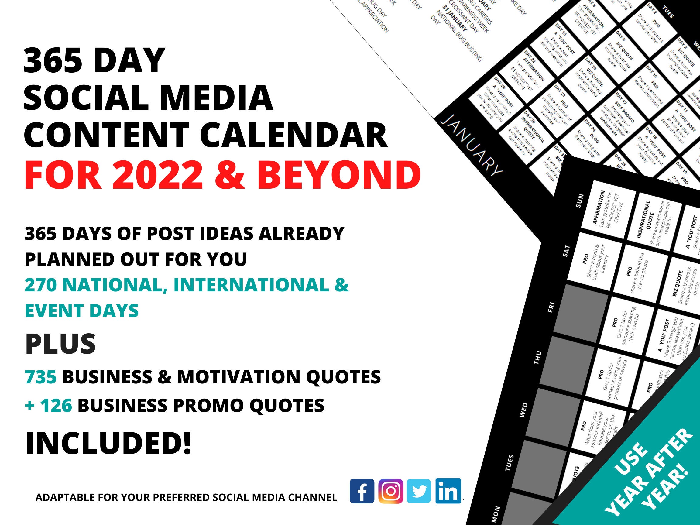 Uo Calendar 2022 365 Day Social Media Content Calendar For 2022 & Beyond | Etsy Canada